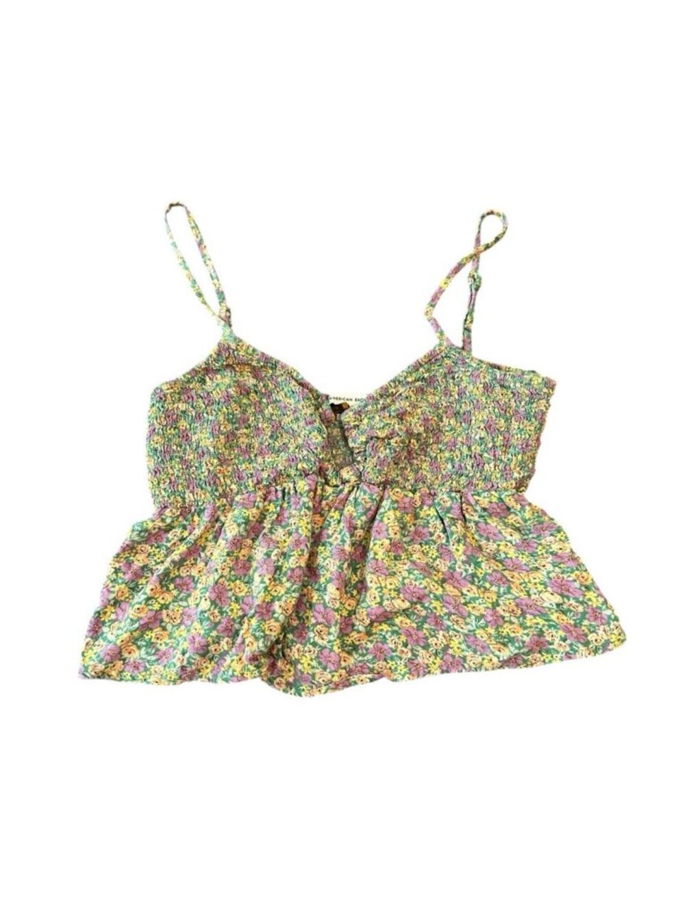 Y2K American Eagle Womens Floral Cropped Blouse Ring Detail M Cottagecore Dainty